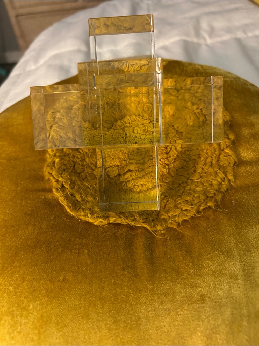 Clear Cross Glass that - picks up color it sets on very heavy will be noticed